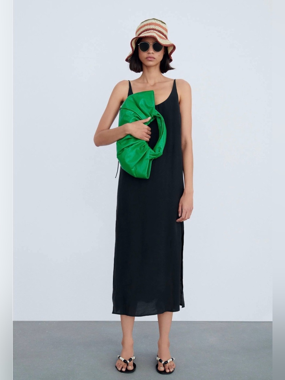 ZARA | Strappy Black Slip Midi Dress